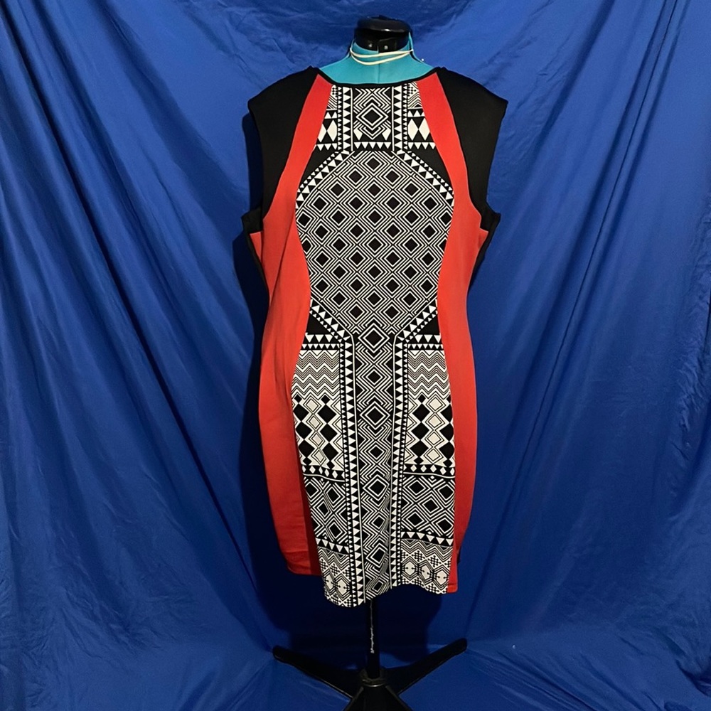 Red and black body con dress